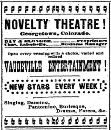 Colorado Miner, ad for Novelty Theater