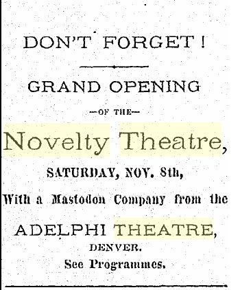 Geaorgetown Miner, ad for Novelty Theater